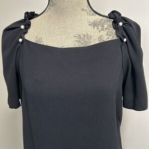 Ann Taylor Pearl Embellished Square Neck ShortSleeve Little Black Shift Dress 10